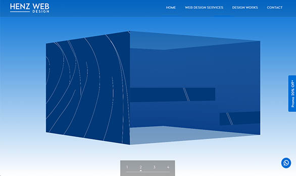 Spinning 3D Cube Slider Feature on Classic Web Design Homepage